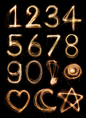 Number alphabet made from sparkler firework, light alphabetの写真素材