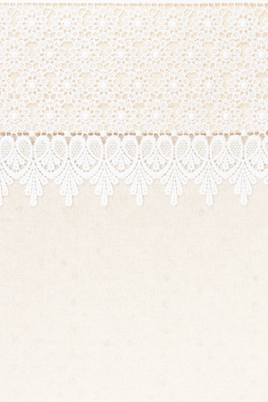 White Ornamental Lace over fabric design for border or backgroundの写真素材