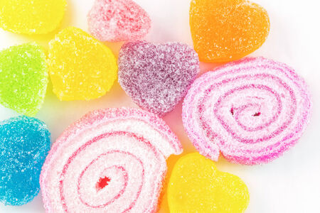 Closeup of Mixed colorful fruit Jelly candiesの写真素材