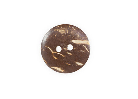 Wooden sewing button isolate on white backgroundの写真素材