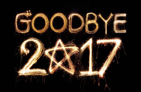 Goodbye 2017 word made from sparkler firework lightの写真素材