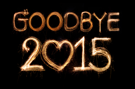Goodbye 2015 word made from sparkler firework lightの写真素材