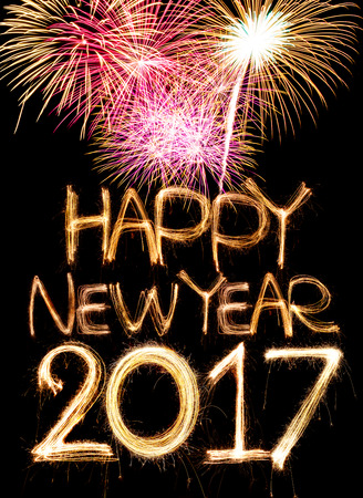 Happy new year 2017 word made from sparkler light fireworkの写真素材