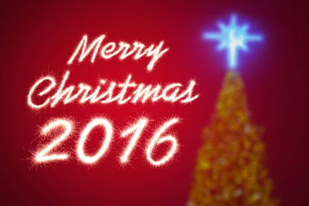 Merry christmas 2016 written with Sparkle firework over christmas tree background