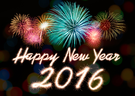 Happy new year 2016 written with Sparkle fireworkの写真素材