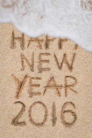 New Years 2016 is coming concept, Happy New Years 2016 on the sand beach