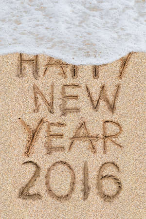 New Years 2016 is coming concept, Happy New Years 2016 on the sand beach