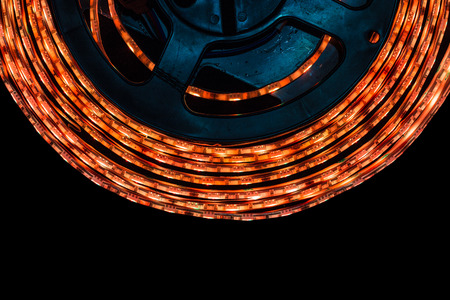 Led stripe light on the black backgroundの写真素材