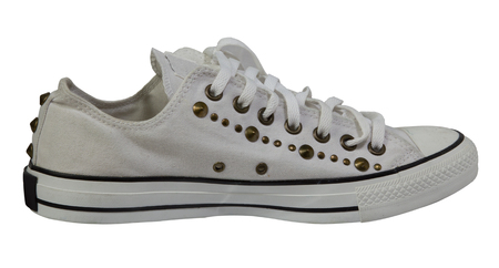 A pair of white sneakers against white backgroundの写真素材