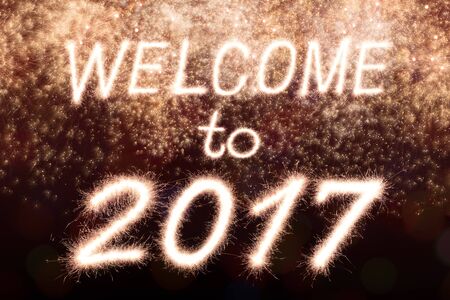 Welcome 2017 written from Sparkle firework with  Sparkle firework backgroundの写真素材