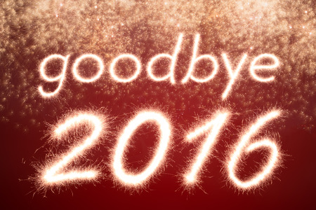 goodbye 2016 written from Sparkle firework over Sparkle firework backgroundの写真素材