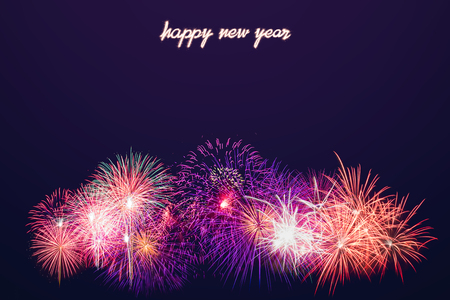 Happy new year written with Sparkle fireworkの写真素材