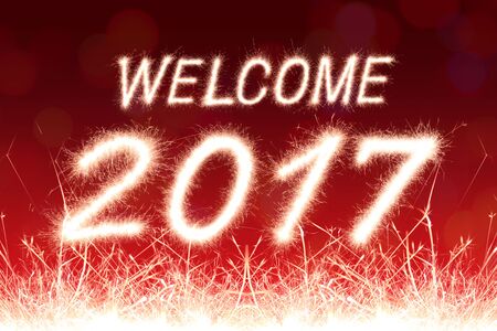 Welcome 2017 written from Sparkle firework with  Sparkle firework backgroundの写真素材