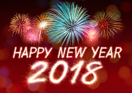 Happy new year 2018 written with Sparkle fireworkの写真素材