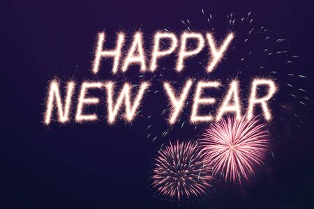 Happy new year written with Sparkle fireworkの写真素材