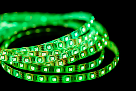 close up of green Led stripe light on black background , Selective focusの写真素材