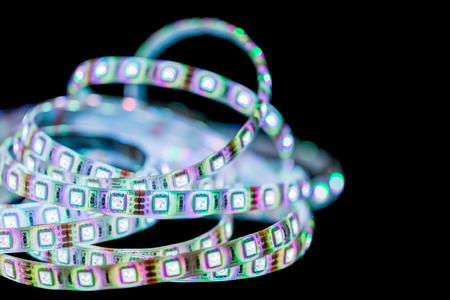 Led stripe light on black background, Selective focusの写真素材