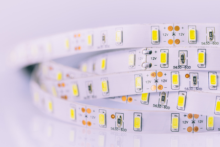 close up of Led stripe light on white backgroundの写真素材