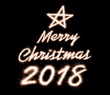 Merry christmas 2018 written with Sparkle firework lightの写真素材