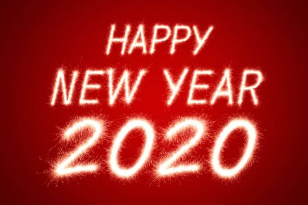 Happy new year, 2020 written with Sparkle fireworkの写真素材