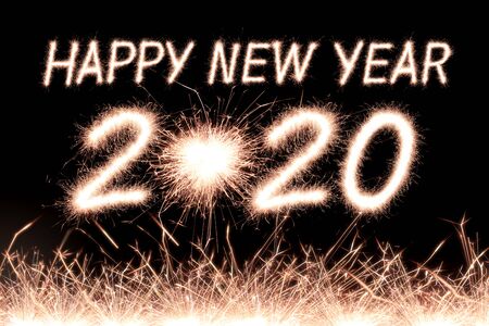 Happy new year, 2020 written with Sparkle firework