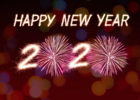 Happy new year, 2020 written with Sparkle fireworkの写真素材