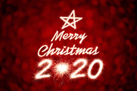 merry Christmas, 2020 written with Sparkle fireworkの写真素材