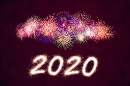 2020 written with Sparkle, firework Happy new yearの写真素材