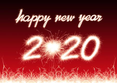 Happy new year, 2020 written with Sparkle fireworkの写真素材