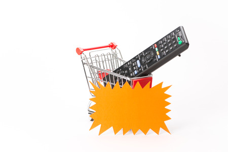 Caddy for shopping  with remote control on white background