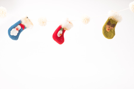 Christmas stocking on white backgroundの写真素材