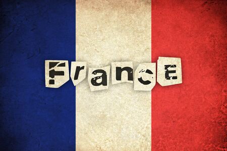 Grunge flag of France French country with textの写真素材