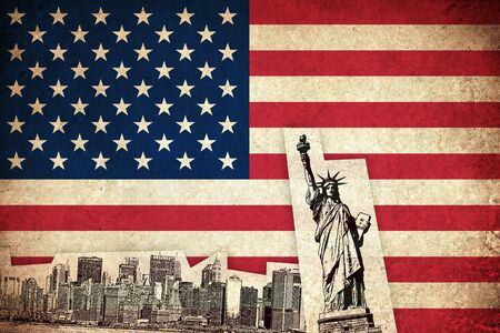Grunge Flag of USA / United states of America country with monuments