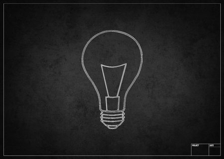 Blackboard with electric bulb drawing with chalkの写真素材