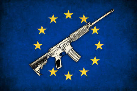 Europe grunge flag background with guns illustration of war