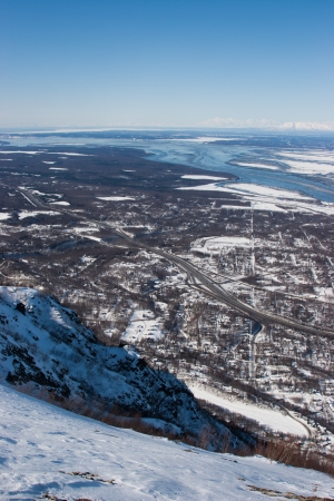 The Glenn Highway transects through Alaska wildernessの写真素材