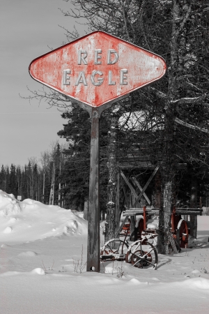 Sign to historic Red Eagle Lodge in Alaskaの写真素材