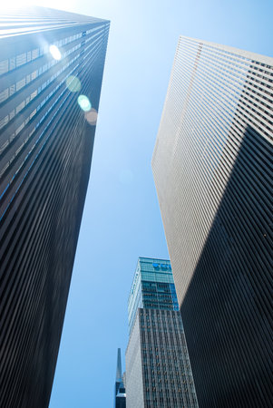 Low angle view of modern skyscrapersの写真素材