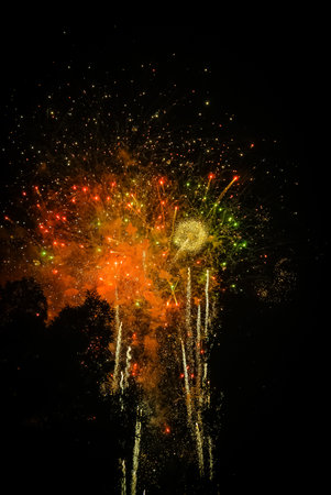 Fireworks light up the sky with dazzling display of various colors.の写真素材
