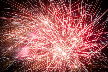 fireworks in the night sky, close-up of a fireworksの写真素材