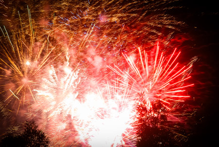 Fireworks at New Year's Eve in Prague, Czech Republic.の写真素材