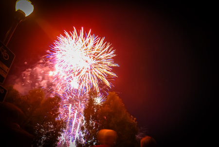 Colorful fireworks display for celebration happy new year and merry christmasの写真素材