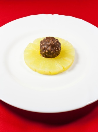 Pineapple and chocolate candy dessertの写真素材