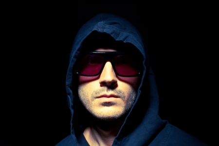 Portrait of a male model in the darkの写真素材