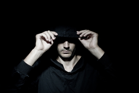 Portrait of a male model in the darkの写真素材