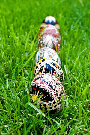 Beautifully colored easter eggsの写真素材