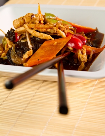 Chinese chicken with mushrooms and spicesの写真素材