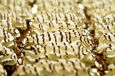 Chocolate cakes on the production lineの写真素材