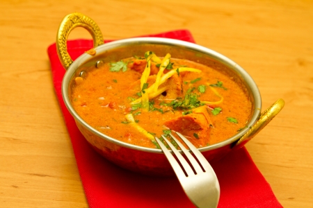 Indian curry on a red napkinの写真素材