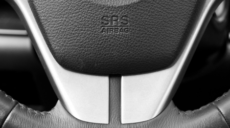 Airbag sign on the steering wheelの写真素材